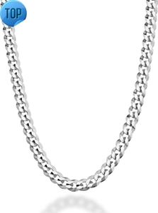 Miabella Solid 925 Sterling Silver Italian 5mm Diamond Cut Cuban Chain Halsband Lämplig för kvinnor och män tillverkade i Italien