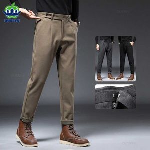 Mäns byxor Autumn Winter Worsted Suit Pants Men tjock affärsklassisk grå khaki ull rak koreanska formella byxor manlig överdimensionerad 40 y240514