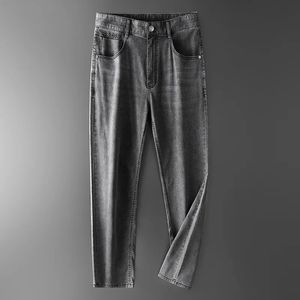 BROWON Fashion Summer Jeans Men Solid Color Elastic Straight Retro Casual Pant Breathable Thin Mid Denim for 240513