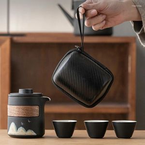 Teaware sätter tangpin handmålade berg japanska keramiska tekanna med 3 koppar bärbart rese te