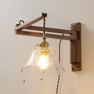 Lampa ścienna japońska regulowana ceramika z litego drewna abażurka sypialnia sypialnia nocna lekkie światła retro retro lampy diod LED