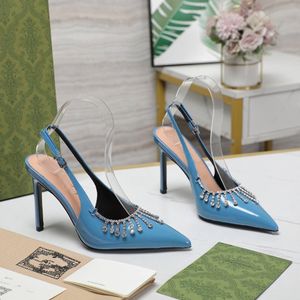 Designer Sandalen Schuhe für Frauen Strassschnalle Pumps Patentleder