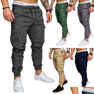 Men Casual Pants Solid Color Harem Sweatpants Male Coon Mti-Pocket Sportwear Baggy Comfy Pant Mens Joggers Drop Delivery Dhpqf