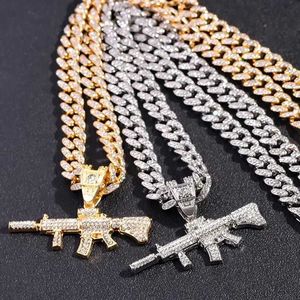 Теннис хип -хоп Iced Out Crystal AK47 Gun Pendant Кубинский ожерелье Мужское мужское ожерелье Cz Tennis Che Chain Punk Rock Direw Direw D240514