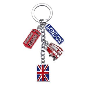Keychains Lanyards London Souvenirs Flagggåvor Souvenir UK British Travel Keyring Box Promotional Jack Union Metal Key Telefonbil Post Charms Rings Y240510
