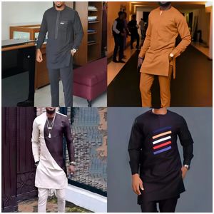 Summer Dashiki African Mens Clothing Long-Sleeved Shirt And Tracksuit Pants 2-Piece Dance Party Prayer Young Mens Suit 240514