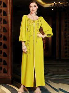 Этническая одежда Ид мусульманский фонарь Slve Slve Abaya Dress Play Caftan вышивающие платья с бриллиантами vestidos abaya party kaftan ramadan t240515