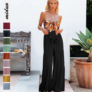 New women's fashion and temperament with elastic waist pleated wide leg casual loose pants F51535