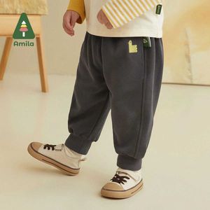 Hose Amila Babyhose 2023 Frühling Neue Feste Farbe Baumwolljungen und Mädchen Hosen Süßes Cartoon lässig Kinder Kleidung Fashionl2405