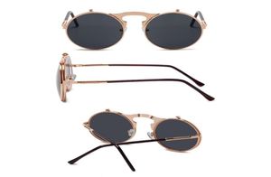 Vintage Steampunk Flip Solglasögon Retro Round Metal Frame Sun Glass för män Kvinnor Brand Designer Circle Eyewear7196985