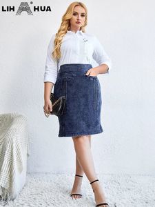 lih Hua Womens Plus Size Denim Skirt秋のシックなエレガントなスカートのためのコットンニットスカート240515