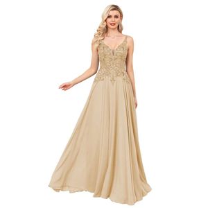 Lace Appliques Chiffon Prom Long A Line Formal Dresses for Women Split V Neck Evening Party Ball Gown prom AMZ