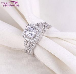 Wuziwen 2 Pcs 925 Sterling Silver Wedding Engagement Ring Bridal Set Classic Jewelry For Women 14Ct Princess Cut Zircon BR0715 Y14211368