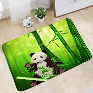 Bath Mats Panda Doormat Green Bamboo Bathroom Mat Cute Cartoon Animal Leaves Plant Landscape Non-Slip Rug Kitchen Doorway Entrance Carpet