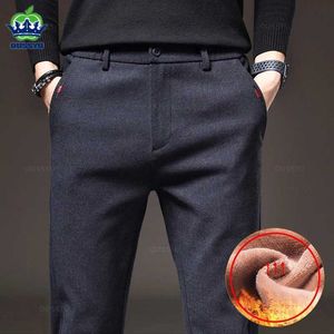 Men's Pants Winter Flce Warm Mens Brushed Fabric Casual Pants Business Fashion Slim Fit Stretch Thick Velvet Cotton Trousers Male 28-38 Y240514