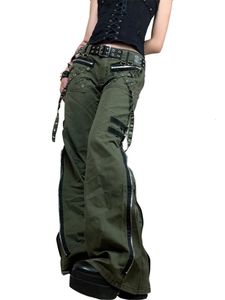 Y2K WOMENS HARAJUKU Pantaloni a gambe gotiche con tasche a basso ascesa pantaloni robusti con pantaloni con cerniera Abbigliamento da strada per abbigliamento da strada 240426