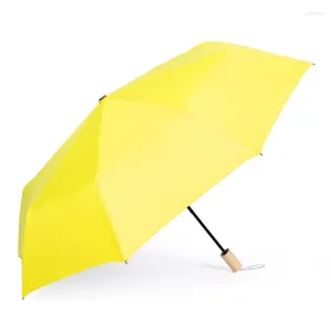 Руководство по сплошному цвету зонтики Трехкратное зонтик простая деревянная ручка Черная резиновая солнцезащитный крем для мужчин и женщин