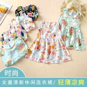 어린이 아기 공주 소녀의 여름 옷 2024 새로운 어린이 드레스 인공 면화