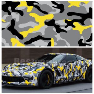 Stickers Ubran snow yellow black gray Camouflage Vinyl wraps for Vehicle car wrap Graphic Camo covering stickers air bubble free 1.52x30m 5