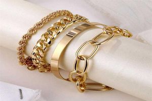 Armband VKME 4 STCKE Punk Curb Kubanischen Kette Set Fr Frauen Miami Boho Dicken Gold Farbe Charme Armbnder Armreifen Mode Schmuc6299198