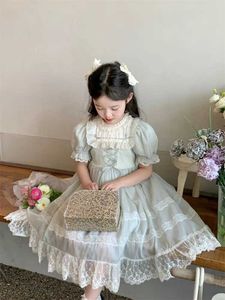 Mädchenkleider Baby Girls Sommer hellgrün Vintage Lolita Spitze Prinzessin Prom Geburtstagsfeier Kinderkleidung D240515