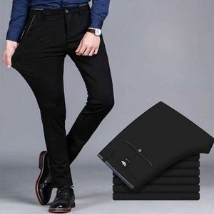 Men's Pants Premium Elastic Dress Trousers Men Suit Pants for Business Straight-Fit No-Iron Flat-Front Fashion Formal Pants Black Navy Blue Y240514