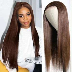 32 34 inches long brown bone straight lace forehead human wig black women's synthetic closed wig 13*4 human hair set cosplay daily