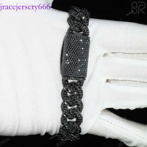 Wholesale 14mm Black Vvs Moissanite Cuban Chain Necklace Pass Tester Round Brilliant Cut Diamond Sier Bracelet