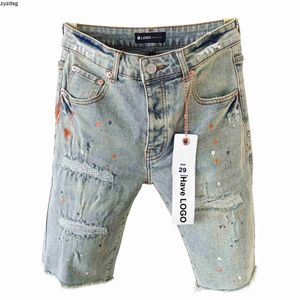 Verão casual masculino blue jean designer shorts shorts bolso buracos retos night club de homem rip jeans curto roxo