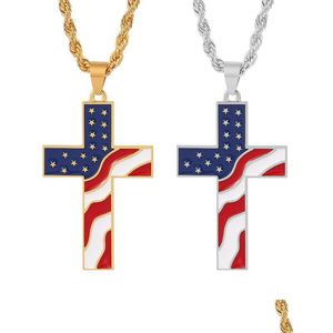 Party Favor Fashion American Stars Cross Pendant Necklaces Stainless Steel Us Flag Necklace Drop Delivery Home Garden Festive Supplie Dhwnv