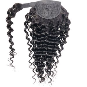 Brazilian 100% Human Hair Magic Tape Tie Deep Wave Ponytail 8-24inch Peruvian Indian Malaysian 70-100g Hook & Loop