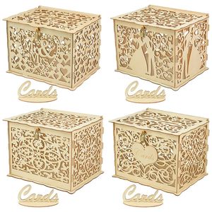 30X24X21cm DIY Wedding Gift Card Box Wooden Money Box with Lock Beautiful Wedding Decoration Birthday Party Supplies 240509