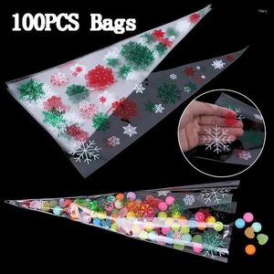 Gift Wrap 100PCS Wedding Favors Transparent Xmas Pattern Cone-Shaped Christmas Candy Bags Pouch Pocket Pastry Gifts