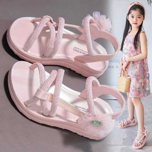 Sandaler tar med flickor sommarskor fashionabla sandaler skosnören lägenhet nyanlända barnsandaler rosa och lila D240515