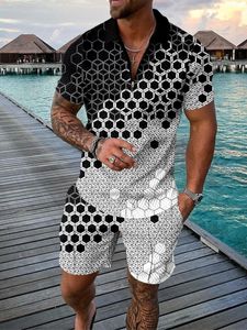 Summer Mens Fashion Trends Fitness Sports Short Sleeved Shorts Två stycken Casual Print Viktminskning Mens Wear 240507