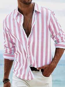 Uomini primavera estate comoda camicie hawaiane verticali per uomini camicia vintage in cotone in lino in cotone camicia a strisce a strisce lunghe uomini primaverili e camicetta autunnale