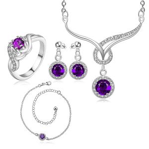 Set nya 925 Sterling Silver Insets Lucky Family of Four Purple Smyckesuppsättningar DFMSS784C Factory Direct Sale Wedding 925 Silver