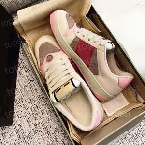 New Couple sneakers Flat Retro Sneakers Screener Shoes Classic Green Blue Pink Rhinestone Vintage Embroidery Low Top Leather Tennis shoes Size 34-44