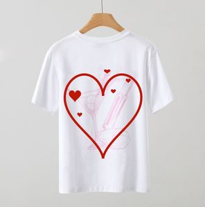 여성 T 셔츠 디자이너 복숭아 핑크 와인 유리 프린트 라운드 목이 느슨한 면화 짧은 슬리브 티셔츠