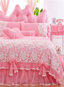 Cotton Stain Luxury Lace Korean Bedding Set 47Pcs King Queen Twin Size Girl Princess Bed skirt set Duvet Cover Pillow shams T20076633787