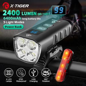 Tesligno per bici da pioggia a pioggia di biciclette Xiger LED ricaricabile USB 2400 Lumens MTB Accessori per lampade anteriori stradali 240509