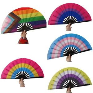 UPS Rainbow Folding Fans LGBT Buntes Handheld-Fan für Frauen Männer Pride Party Dekoration Musikfestival Events Tanz Rave Supplieshj5.15