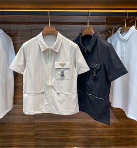 ハイエンドブランドデザイナーシャツファッションポケットステッチデザインカジュアルジッパーシャツ夏の高品質の高級メンズシャツ