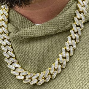 Ny ankomst isad 15mm 925 Silver Moissanite Cuban Link Chain Heavy Gold Baguette med GRA