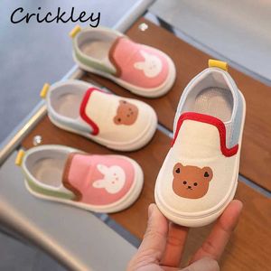 Sneakers Bunny Bear Pattern Childrens Canvas Shoes Cartoon Soft Sole Sports Shoes Baby Girls Boys Non slip Preschool Childrens Casual Shoes d240515