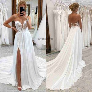 Boho eine Linie Brautkleider Spitze Schatz Button Rücken Hochzeitskleid Sweep Zugschlitz Designer Brautkleider