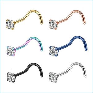 Nose Rings & Studs Rose Flower Hoop Stud Piercings Stainless Steel Body Piercing Jewelry For Drop Delivery Dh9Wy