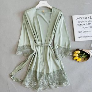 Ubranie domowe Zielona szata Elegancka koronkowa szlafrok suknia kąpielowa Kobiety Rayon odzież domowa intymna bielizna ślubna salon