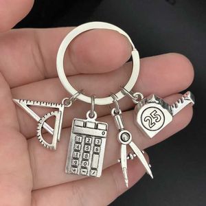 Keychains Lanyards New Study Keychain School Supplies Key Ring Ruler Computer Compass Tape Key Chain For Teacher Student Gifts DIY Jewelry Handmade Y240510