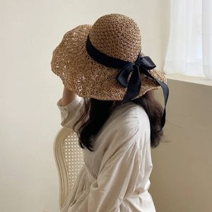 Bred Straw Summer Hat Womensummer Panama Big Brim Beach Foldble Vacation Sunscreen Sunshade 240515